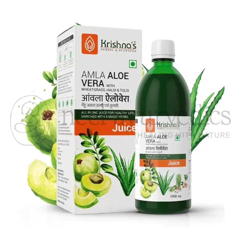 Krishna’s Herbal And Ayurveda Amla Aloe Vera Wheat grass Haldi Tulsi Juice – 1000 ML