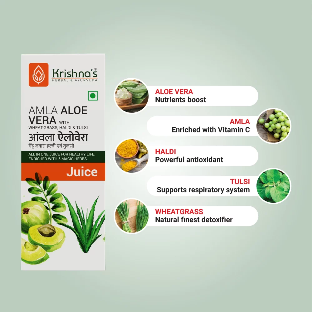 Krishna’s Herbal And Ayurveda Amla Aloe Vera Wheat grass Haldi Tulsi Juice