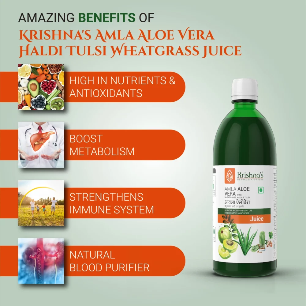 Krishna’s Herbal And Ayurveda Amla Aloe Vera Wheat grass Haldi Tulsi Juice